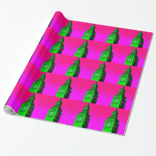 Pop Art Big Ben London Travel Pink Green Cadeaupapier