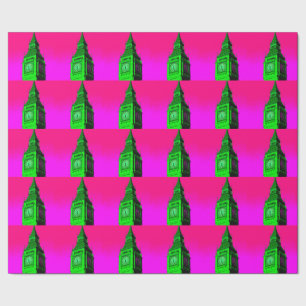 Pop Art Big Ben London Travel Pink Green Cadeaupapier