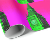 Pop Art Big Ben London Travel Pink Green Cadeaupapier (Rol Hoek)