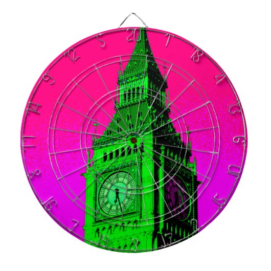 Pop Art Big Ben London Travel Pink Green Dartbord (Voorkant)