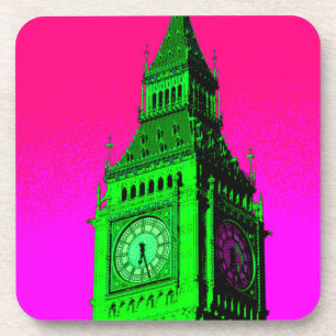 Pop Art Big Ben London Travel Pink Green Drankjes Onderzetter