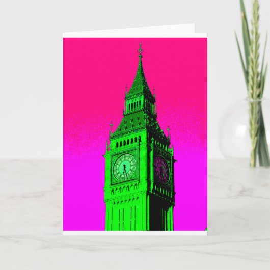 Pop Art Big Ben London Travel Pink Green Kaart (Voorkant)