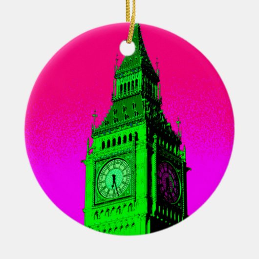 Pop Art Big Ben London Travel Pink Green Keramisch Ornament (Voorkant)