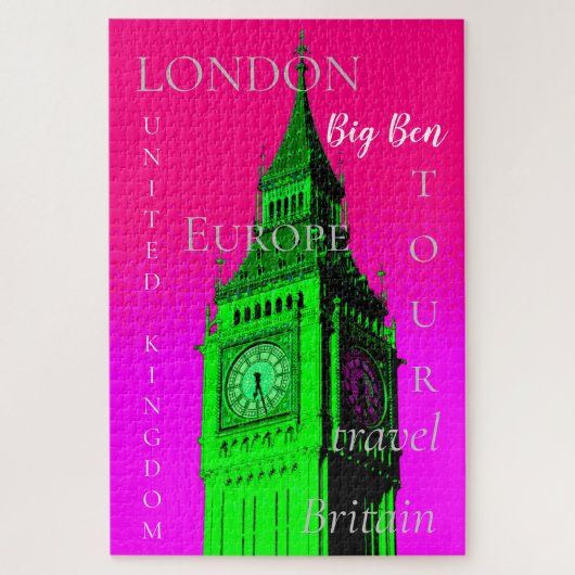 Pop Art Big Ben London Travel Pink Green Legpuzzel (Verticaal)