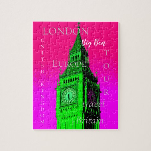 Pop Art Big Ben London Travel Pink Green Legpuzzel (Verticaal)