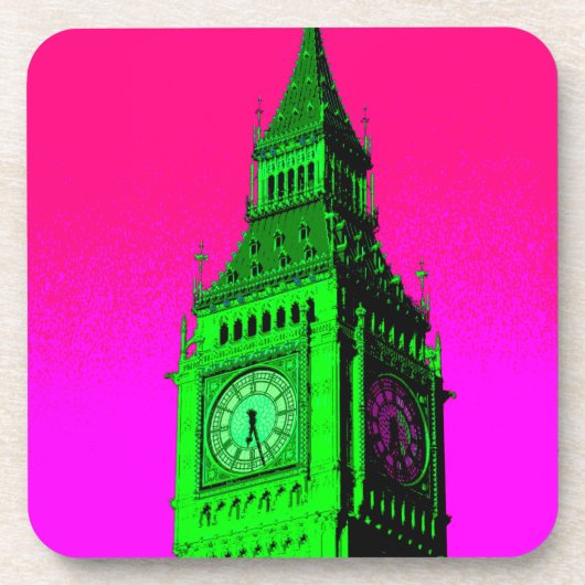 Pop Art Big Ben London Travel Pink Green Onderzetter (Voorkant)