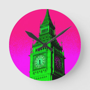 Pop Art Big Ben London Travel Pink Green Ronde Klok