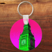 Pop Art Big Ben London Travel Pink Green Sleutelhanger (Voorkant)