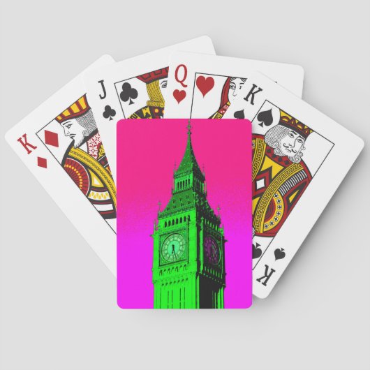 Pop Art Big Ben London Travel Pink Green Speelkaarten (Achterkant)