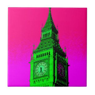 Pop Art Big Ben London Travel Pink Green Tegeltje