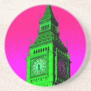 Pop Art Big Ben London Travel Pink Green Zandsteen Onderzetter