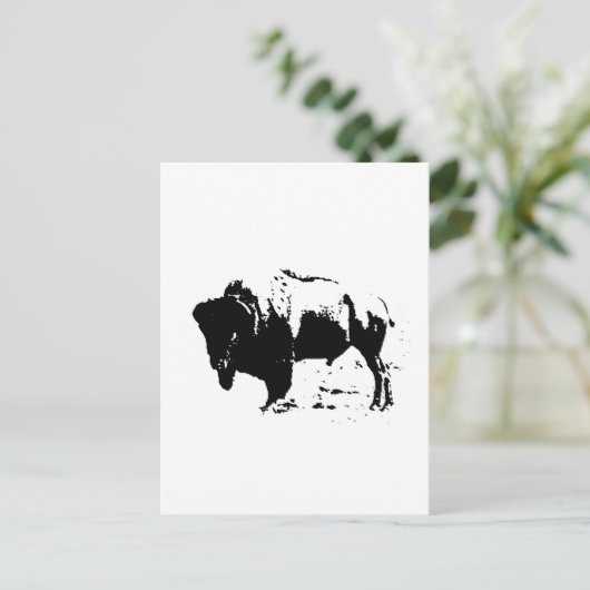 Pop Art Black en White Buffalo Silhouette Briefkaart (Staand voorkant)