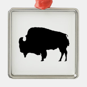 Pop Art Black en White Buffalo Silhouette Metalen Ornament