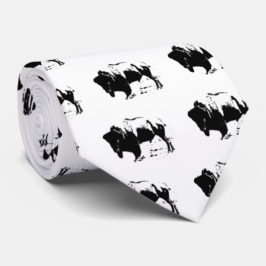 Pop Art Black en White Buffalo Silhouette Stropdas (Opgerold)