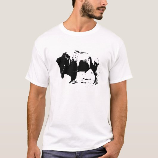 Pop Art Black en White Buffalo Silhouette T-shirt (Voorkant)