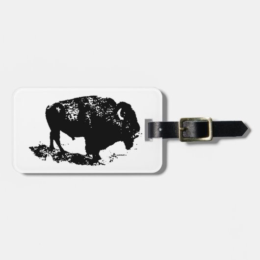 Pop Art Black White Buffalo Bison Silhouette Bagagelabel (Voorkant horizontaal)