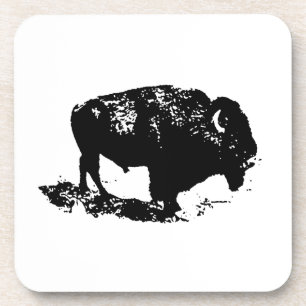 Pop Art Black White Buffalo Bison Silhouette Bier Onderzetter