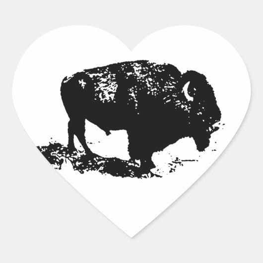 Pop Art Black White Buffalo Bison Silhouette Hart Sticker (Voorkant)