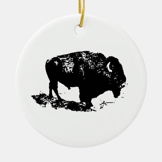 Pop Art Black White Buffalo Bison Silhouette Keramisch Ornament (Voorkant)