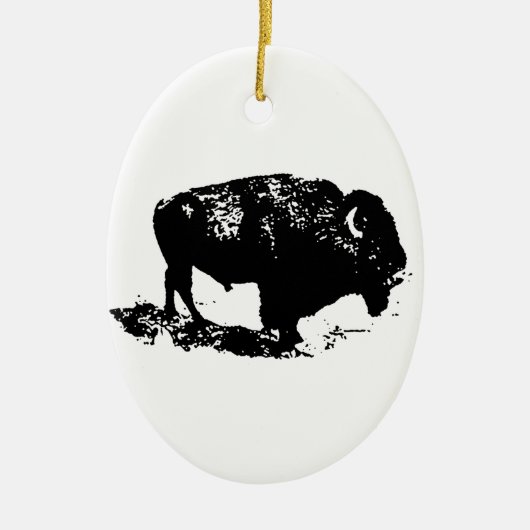 Pop Art Black White Buffalo Bison Silhouette Keramisch Ornament (Voorkant)