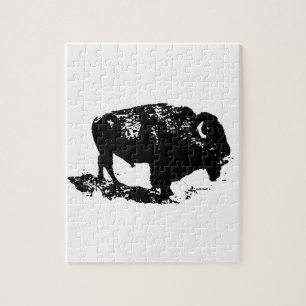Pop Art Black White Buffalo Bison Silhouette Legpuzzel
