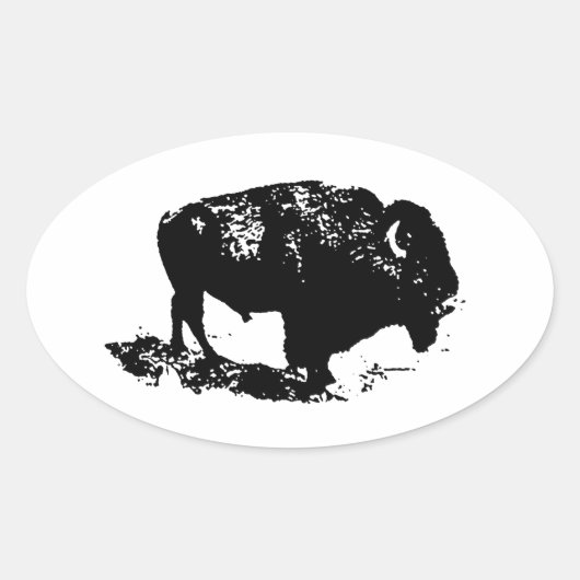 Pop Art Black White Buffalo Bison Silhouette Ovale Sticker (Voorkant)