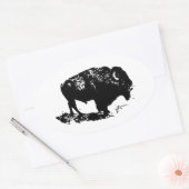 Pop Art Black White Buffalo Bison Silhouette Ovale Sticker (Envelop)