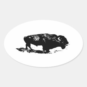 Pop Art Black White Buffalo Bison Silhouette Ovale Sticker