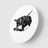 Pop Art Black White Buffalo Bison Silhouette Ronde Klok (Hoek)