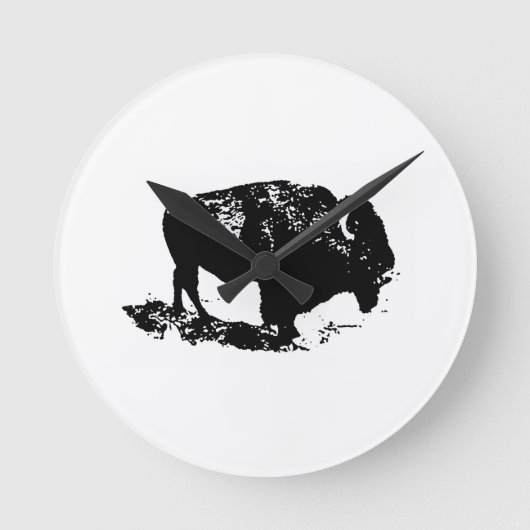 Pop Art Black White Buffalo Bison Silhouette Ronde Klok (Voorkant)