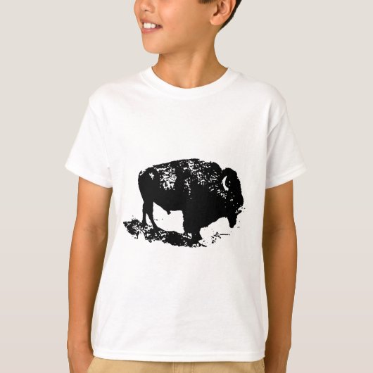 Pop Art Black White Buffalo Bison Silhouette T-shirt (Voorkant)