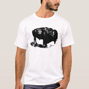 Pop Art Black White Buffalo Bison Silhouette T-shirt