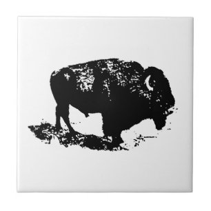 Pop Art Black White Buffalo Bison Silhouette Tegeltje