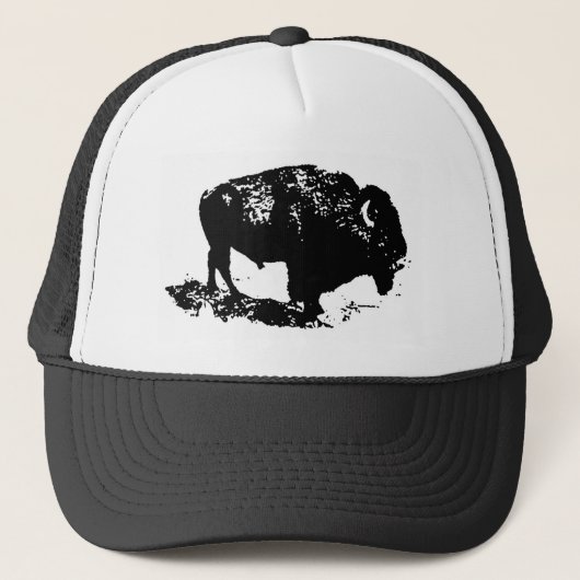 Pop Art Black White Buffalo Bison Silhouette Trucker Pet (Voorkant)