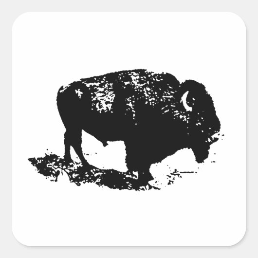Pop Art Black White Buffalo Bison Silhouette Vierkante Sticker (Voorkant)