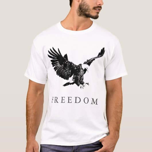 Pop Art Black White Freedom Eagle Landing T-shirt (Voorkant)