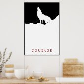 Pop Art Black & White Motivatie Courage Wolf Poster (Keuken)
