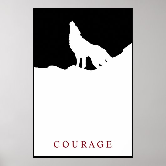 Pop Art Black & White Motivatie Courage Wolf Poster (Voorkant)