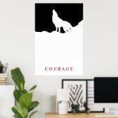 Pop Art Black & White Motivatie Courage Wolf Poster (Thuiskantoor)