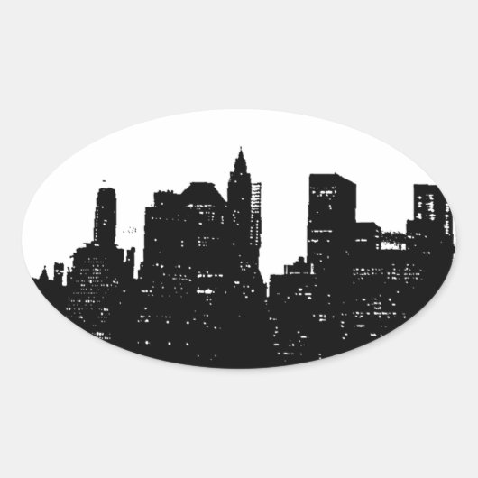 Pop Art Black White New York City Ovale Sticker (Voorkant)