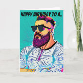 Pop Art Blauwgroen achtergrond Bearded Dude Verjaa Kaart (Voorkant)