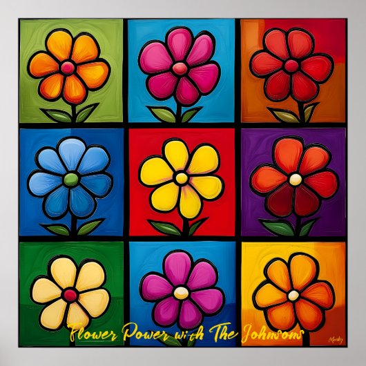 Pop Art Bloem Grid Kleurrijke Muurkunst Poster (Voorkant)