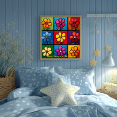 Pop Art Bloem Grid Kleurrijke Muurkunst Poster