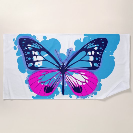 Pop Art Blue Butterfly Beach Towel Strandlaken (Voorkant)