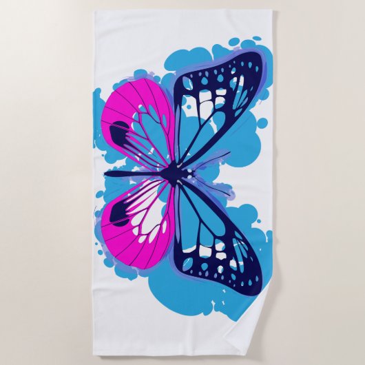 Pop Art Blue Butterfly Beach Towel Strandlaken (Voorkant)
