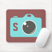 Pop Art Blue Camera Burgundy Monogram Muismat (Met muis)