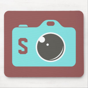 Pop Art Blue Camera Burgundy Monogram Muismat