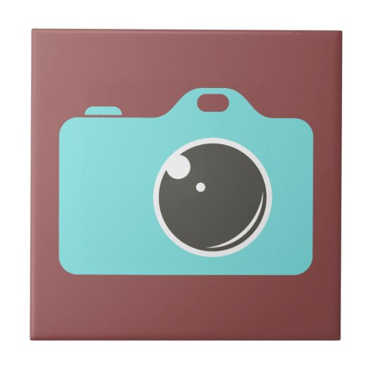 Pop Art Blue Camera Burgundy Tegeltje (Voorkant)