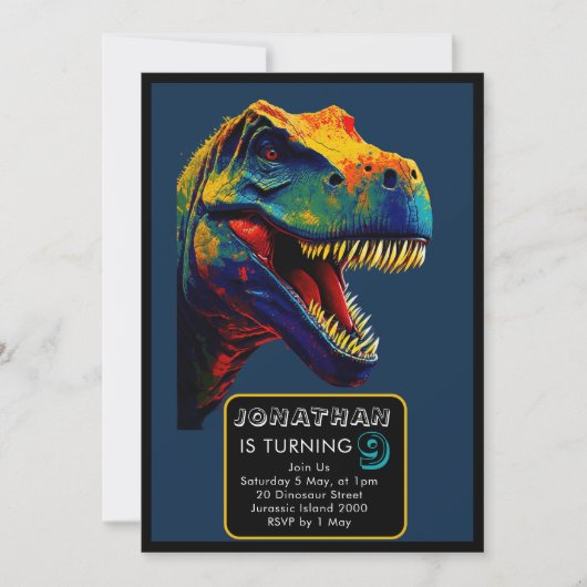 Pop Art Blue Dinosaur jarig Kaart (Voorkant)