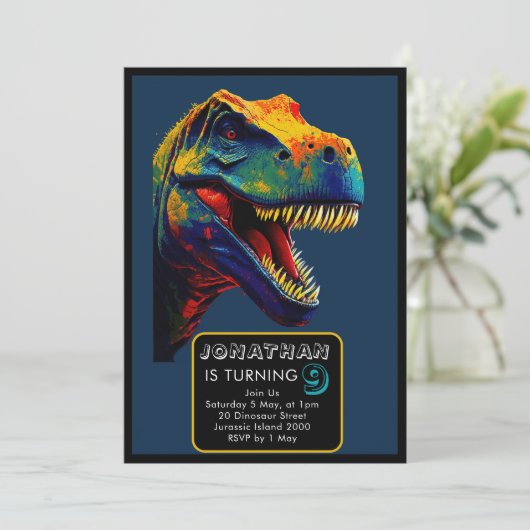 Pop Art Blue Dinosaur jarig Kaart (Staand voorkant)